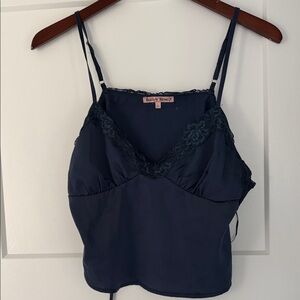Bailey Rose Navy Blue Lace Trim Camisole NWOT size L